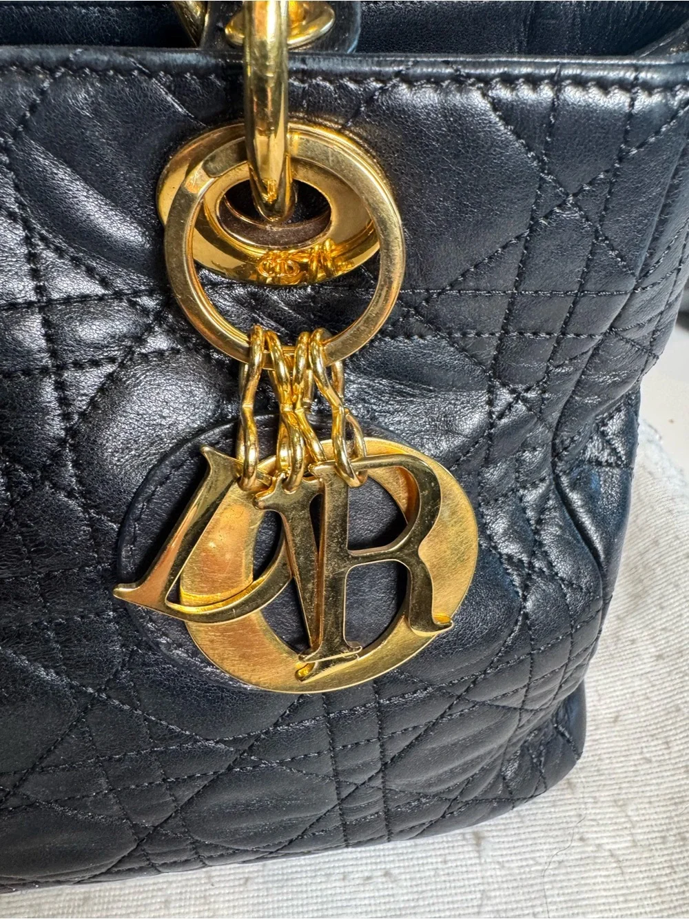 Dior Quilted Leather Lady Dior Top-Handle Bag in Black